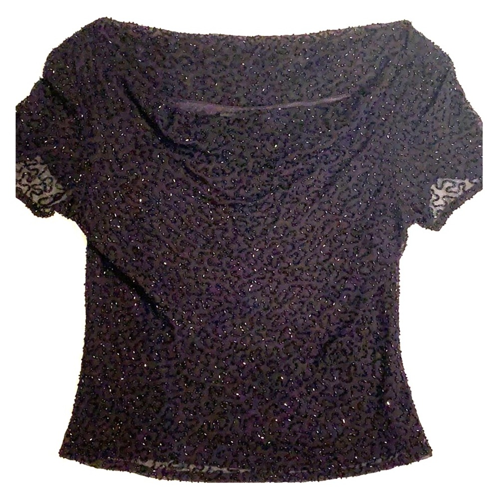 J Kara New York Black Beaded Short Sleeve Top